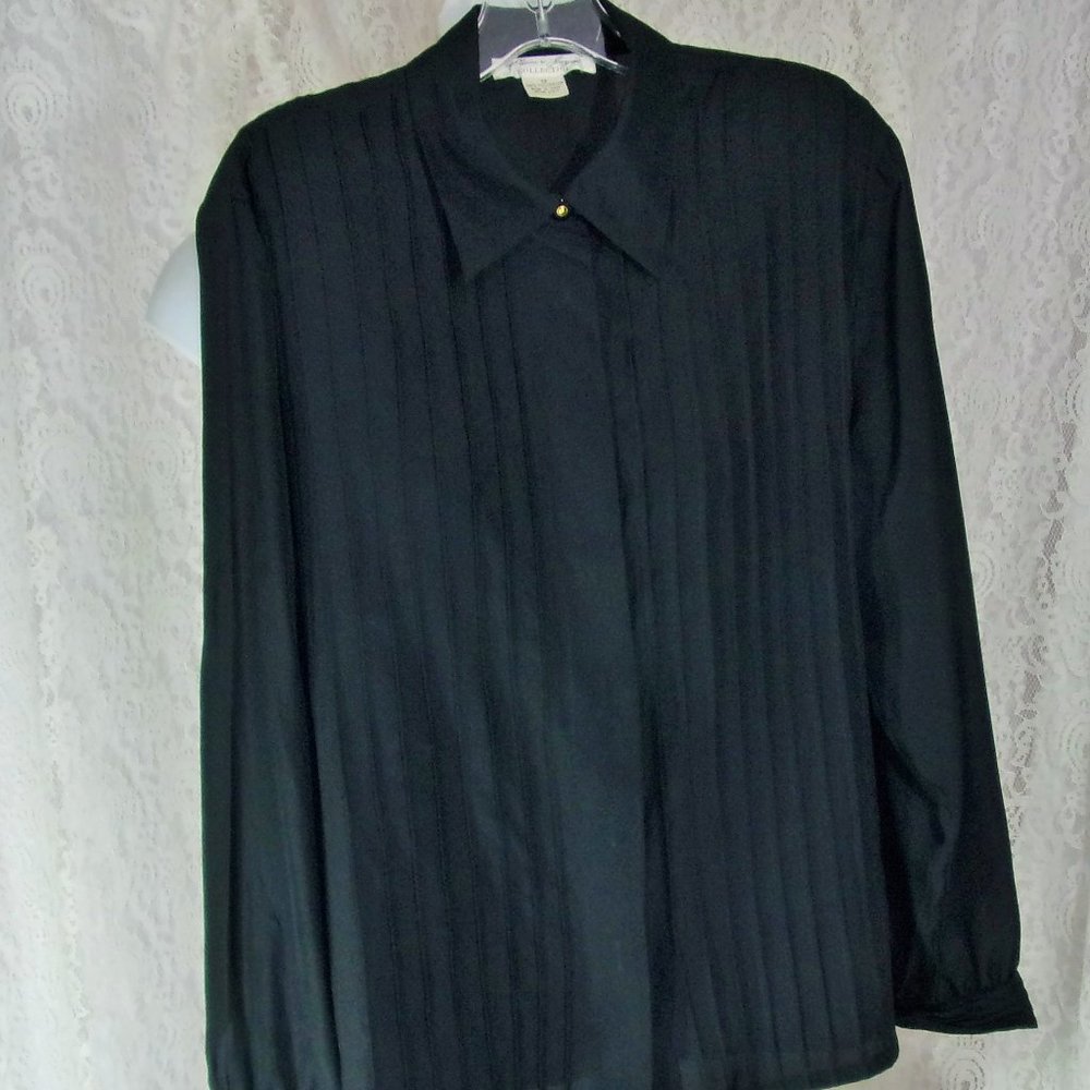 Laura & Jayne Black Silky Pintuck Front Blouse Size 12